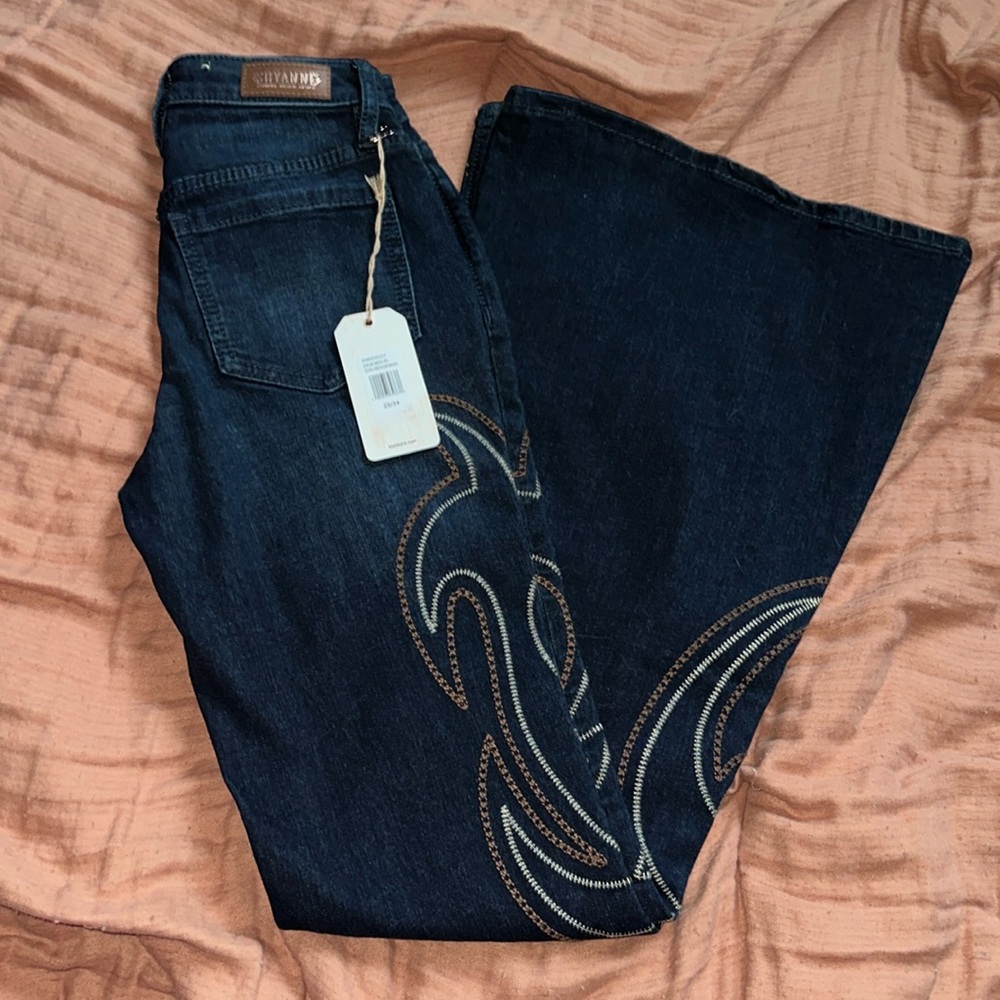 Shyanne Mid Rise Embroidered Flare Jean